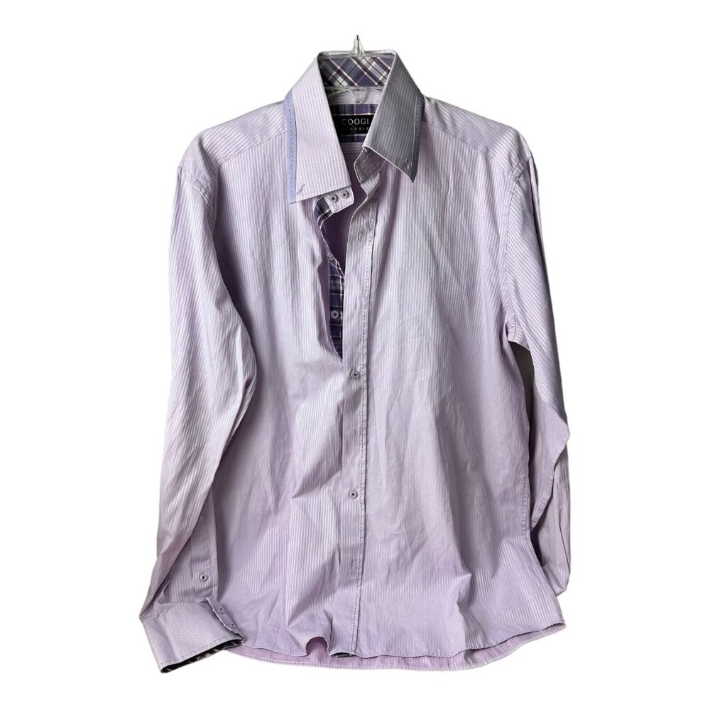 Coogi Classic Dress Shirt Large 16.5  34/35 Lavender Purple Stripe Mens